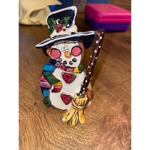 Blue Sky Heather Goldminc Snowman Tea Light‎ Holder 2002 Vintage 5 Inches Tall